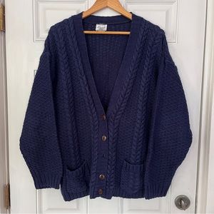Navy blue V-neck cable knit cardigan